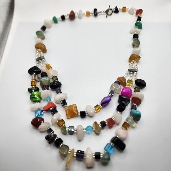 Artisan Multiple Gemstones Bead Treasure Necklace Faceted Layered 22” Colorful - Picture 2 of 10